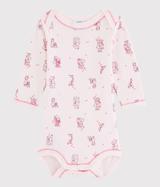 Rompertje lange mouwen babymeisje roze/multicouleur