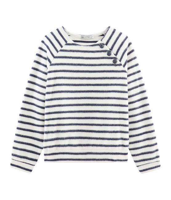 Ultrazachte marinetrui vrouwen beige COQUILLE/blauw SMOKING