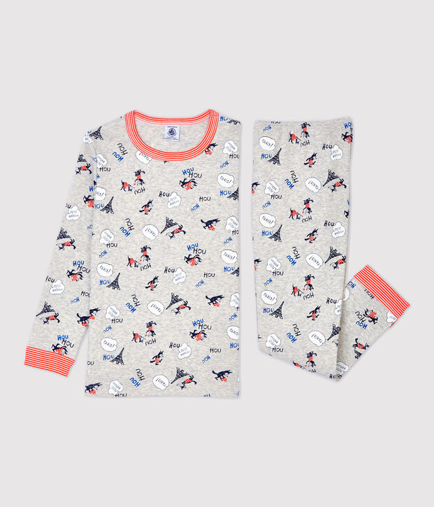 Pyjama imprim&eacute; Paris petit gar&ccedil;on en coton biologique gris/multicouleur