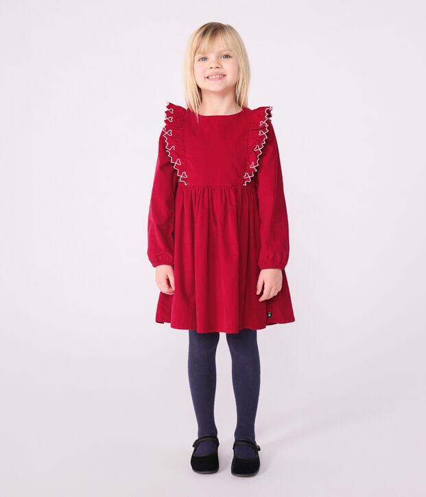 Robe enfant manches longues en velours unie rouge