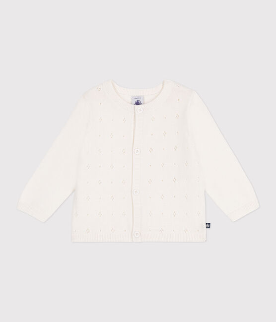 Cardigan bébé en coton point fantaisie blanc MARSHMALLOW