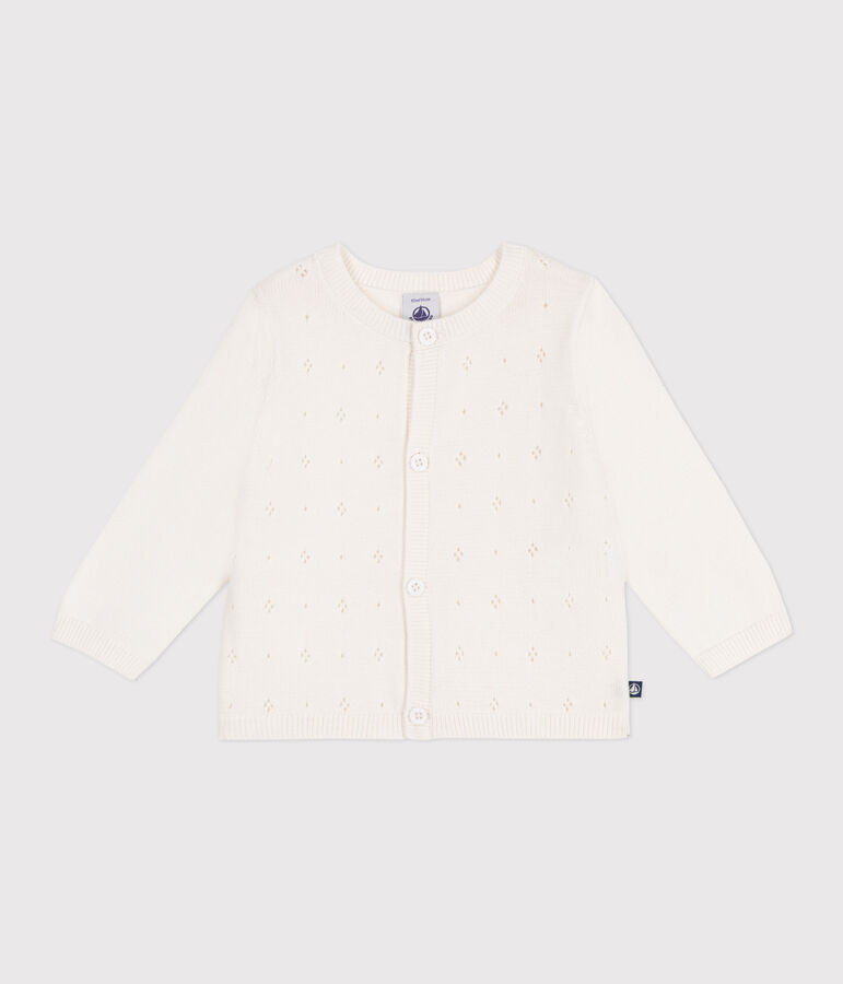 Cardigan b&eacute;b&eacute; en coton point fantaisie blanc