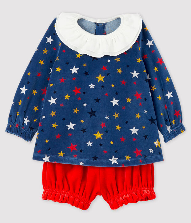 Ensemble deux pi&egrave;ces b&eacute;b&eacute; fille bleu/multicouleur