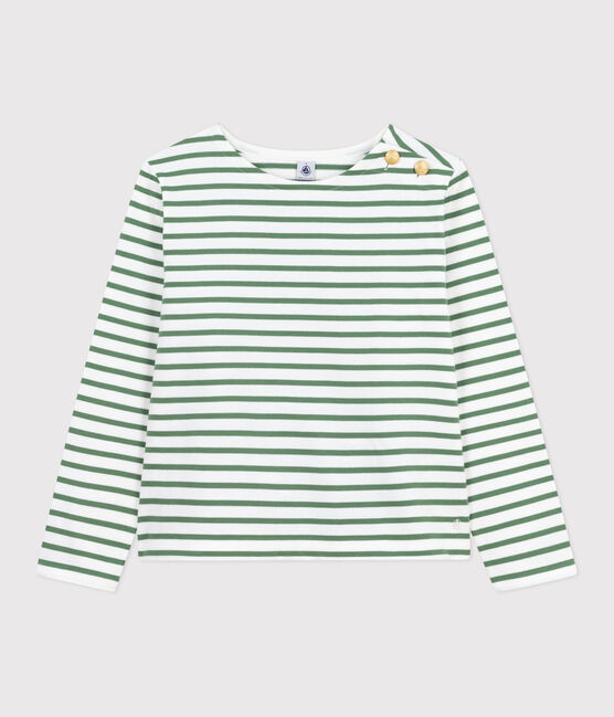 Katoenen marineshirt met lange mouw voor dames groen MARSHMALLOW/ PALMERAIE