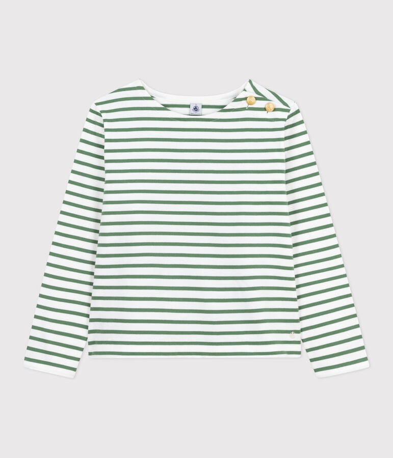 Marini&egrave;re femme en coton manches longues blanc/vert