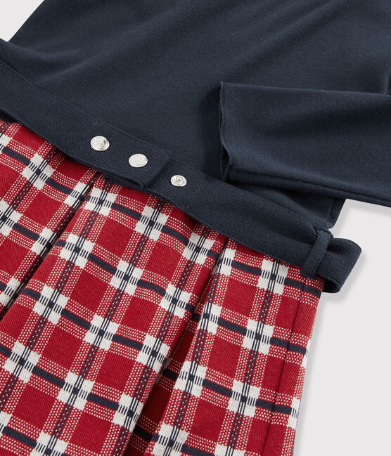 Meisjesjurk met lange mouwen kinderen blauw SMOKING/wit MULTICO