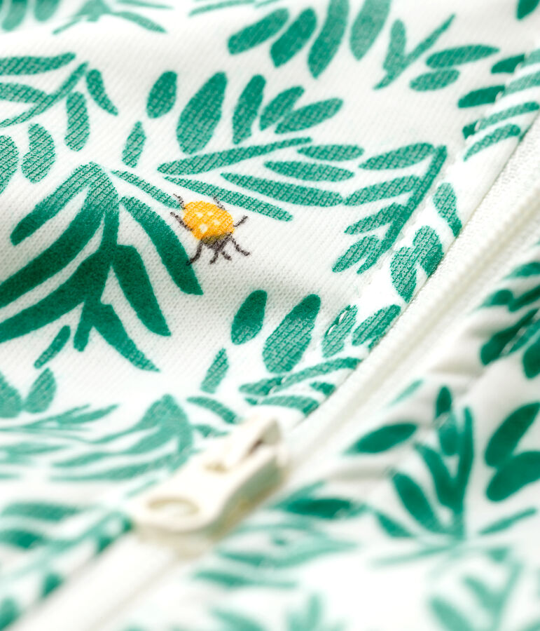 Windjack van gecoat tricot voor babyjongen wit MARSHMALLOW/groen GAZON/ MULTICO