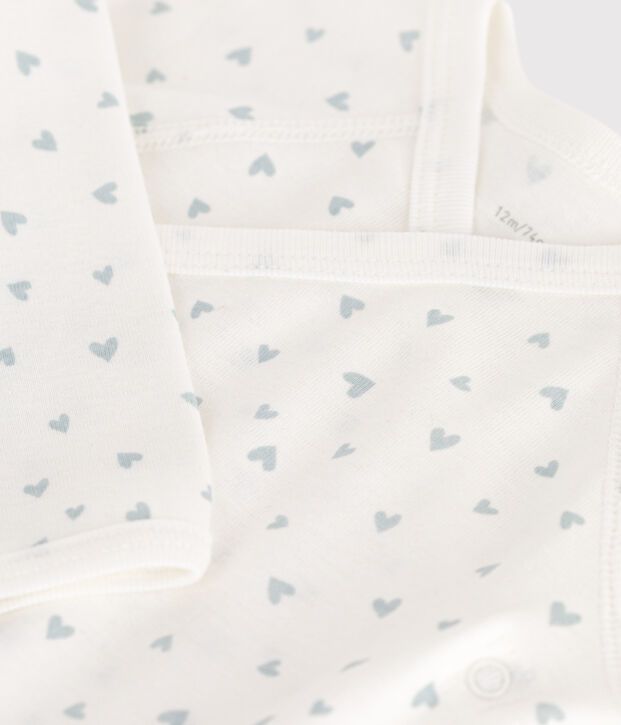 Katoenen babyrompertje met lange mouwen wit/blauw