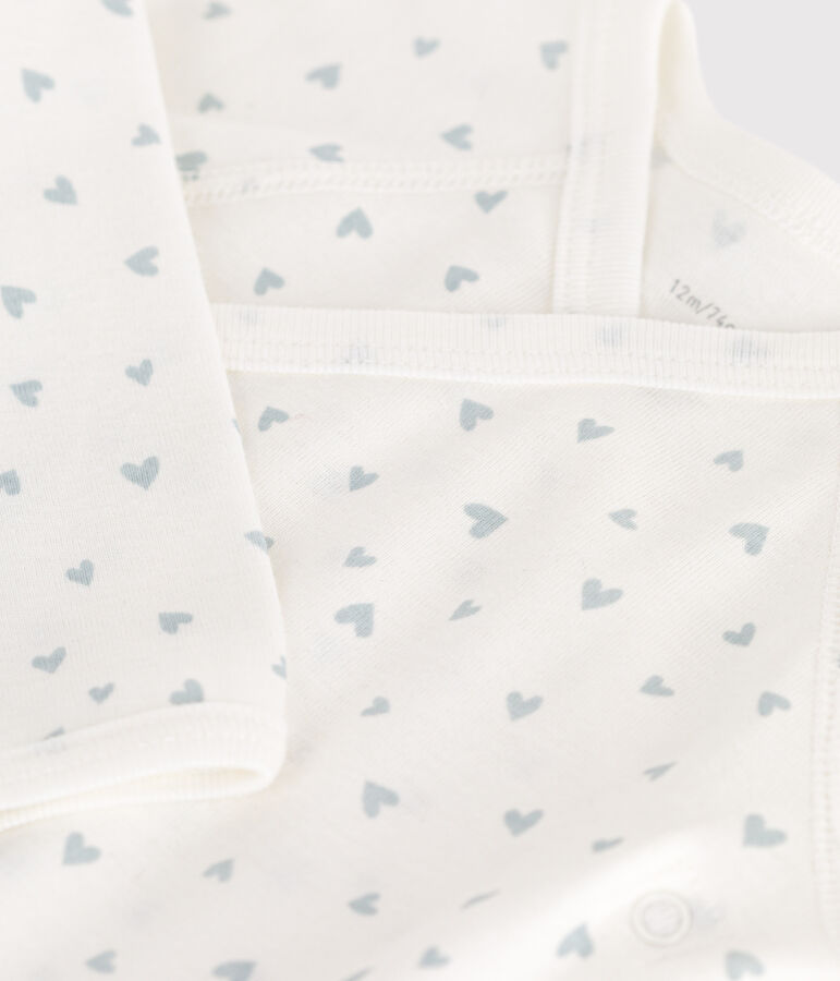 Katoenen babyrompertje met lange mouwen wit/blauw