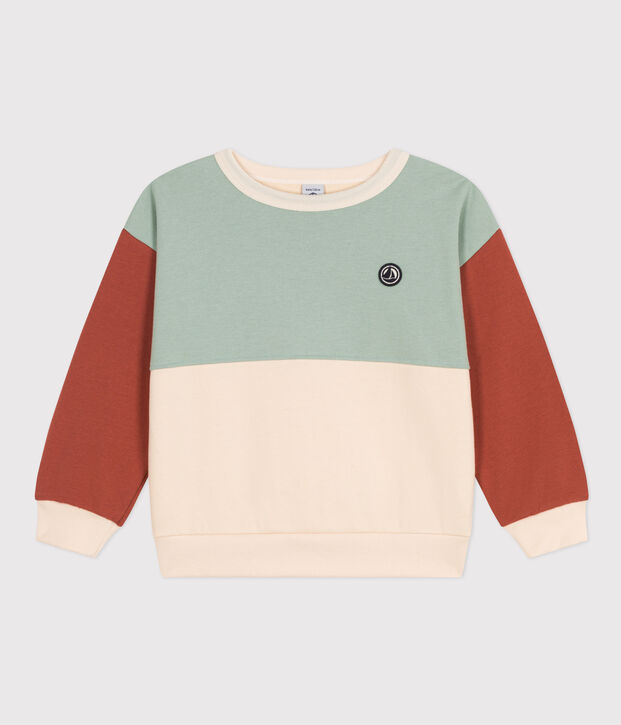Sweatshirt colorblock in fleece voor jongens ecru/multicouleur