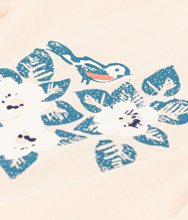 T-shirt met lange mouwen uit katoen voor meisjes ecru/blauw