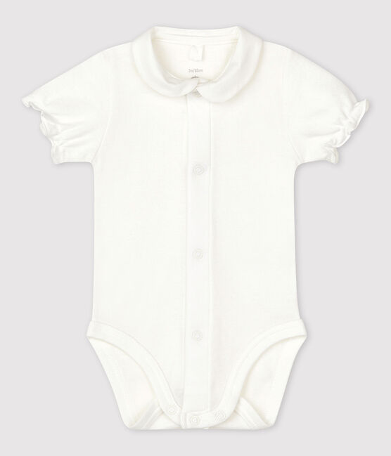 Body van biokatoen met kraagje en korte mouwen voor baby's wit MARSHMALLOW