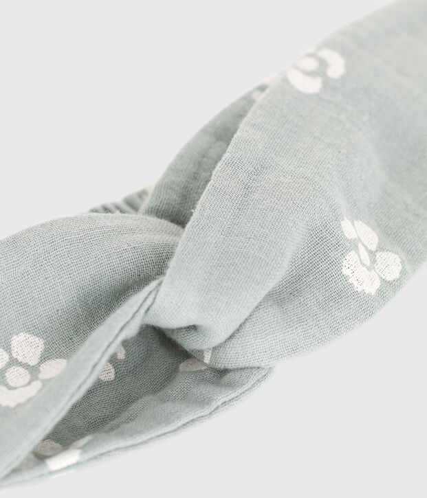 Babyhoofdband van katoenen gaas met bloemenprint groen/wit