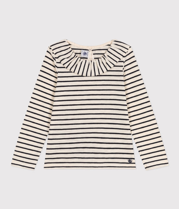 T-shirt met lange mouwen uit gevlamde jerseystof voor meisjes ecru/blauw