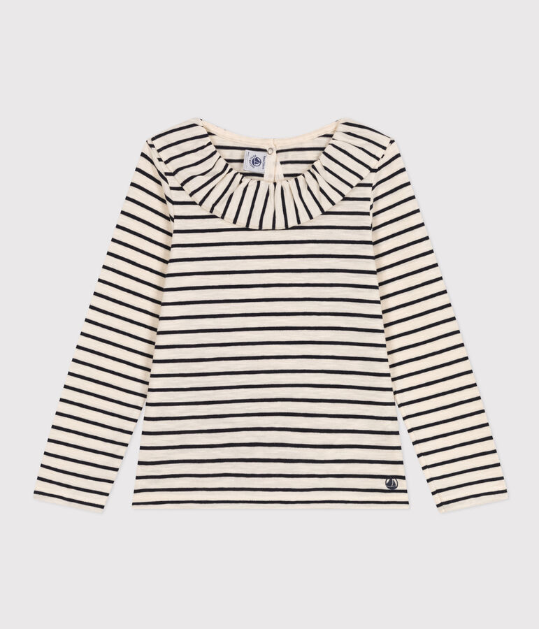 T-shirt met lange mouwen uit gevlamde jerseystof voor meisjes ecru/blauw