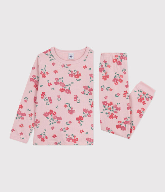 Kinderpyjama in tubic met bloemenprint roze JOLI/wit MULTICO