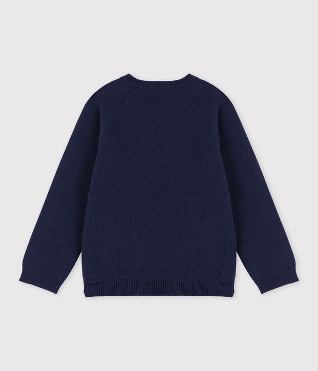 Pull laine et coton enfant gar&ccedil;on bleu marine