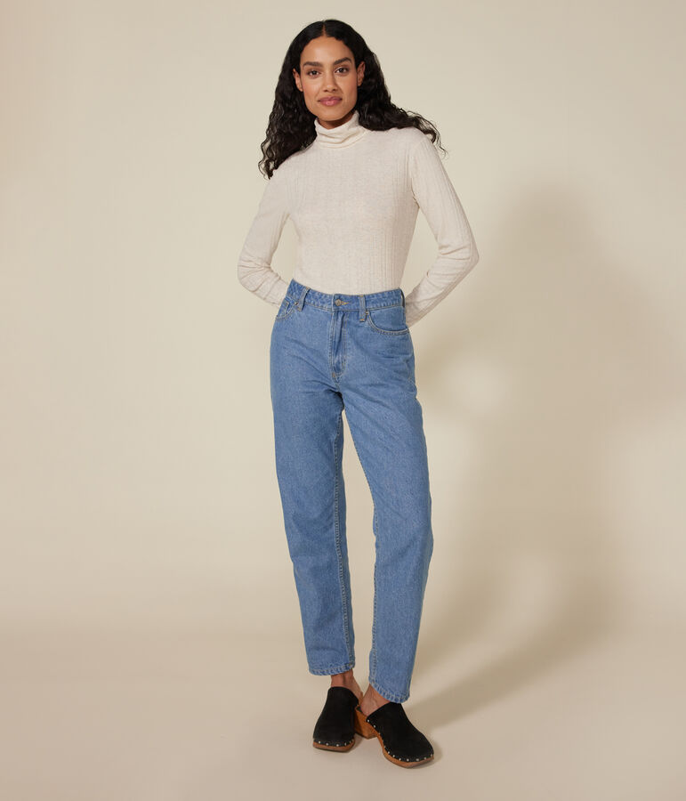 L'ICONIQUE, dames-T-shirt met rolkraag in ribstof beige MONTELIMAR CHINE