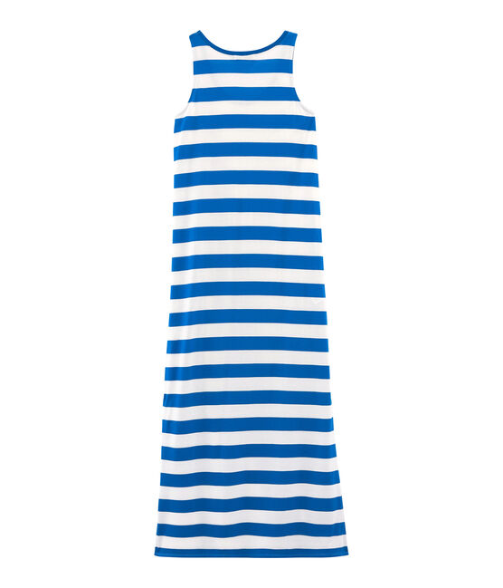 Jurk zonder mouwen voor vrouwen blauw RIYADH/wit MARSHMALLOW