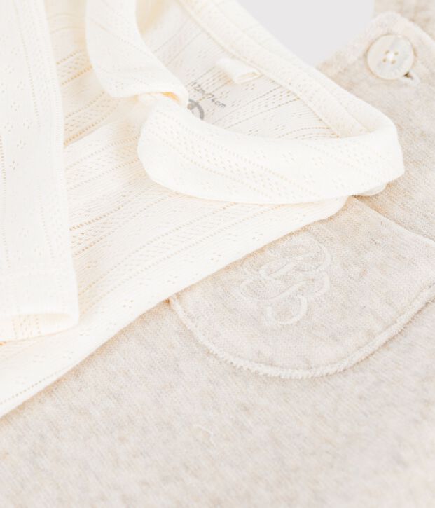 Ensemble salopette et body b&eacute;b&eacute; en coton avec col uni &eacute;cru/&eacute;cru