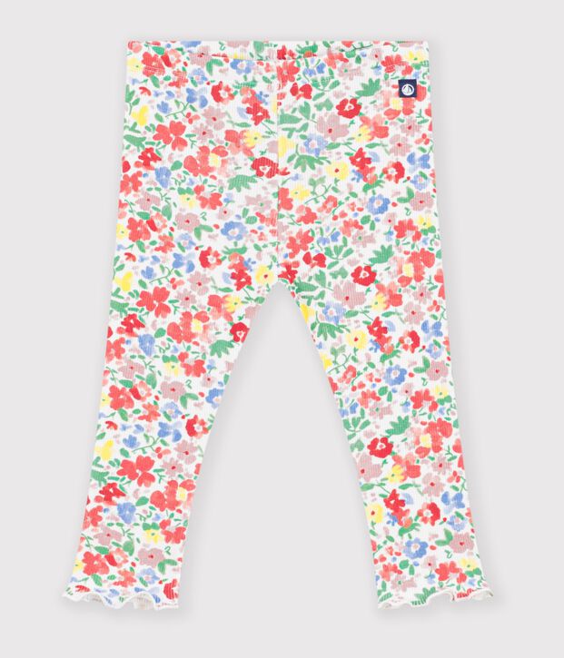 Legging b&eacute;b&eacute; en coton imprim&eacute; fleurs blanc/multicouleur