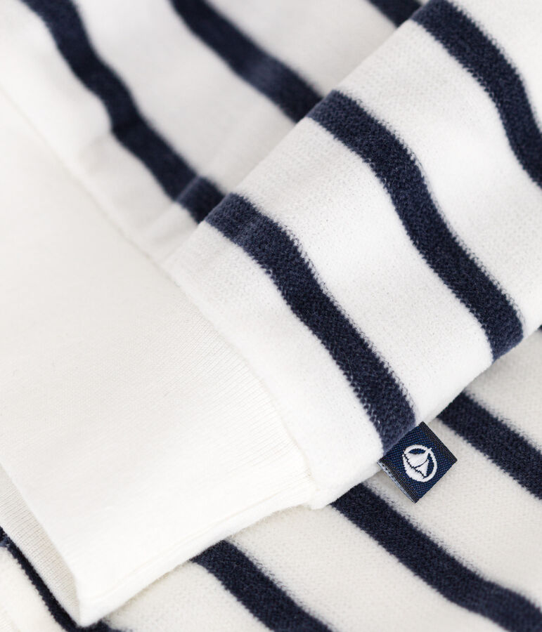 Sweatshirt en bouclette velours b&eacute;b&eacute; blanc/bleu