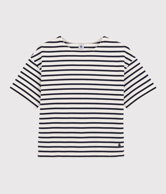 Marinetrui met korte mouwen voor dames in katoen wit MARSHMALLOW/blauw SMOKING