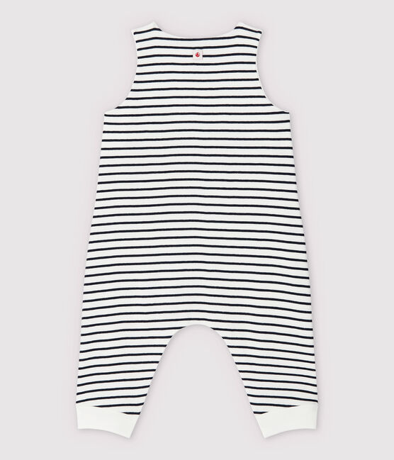 Lange gestreepte overall van biologisch katoen voor baby's wit MARSHMALLOW/blauw SMOKING