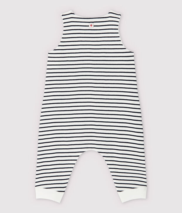 Salopette longue ray&eacute;e b&eacute;b&eacute; en coton biologique blanc/bleu