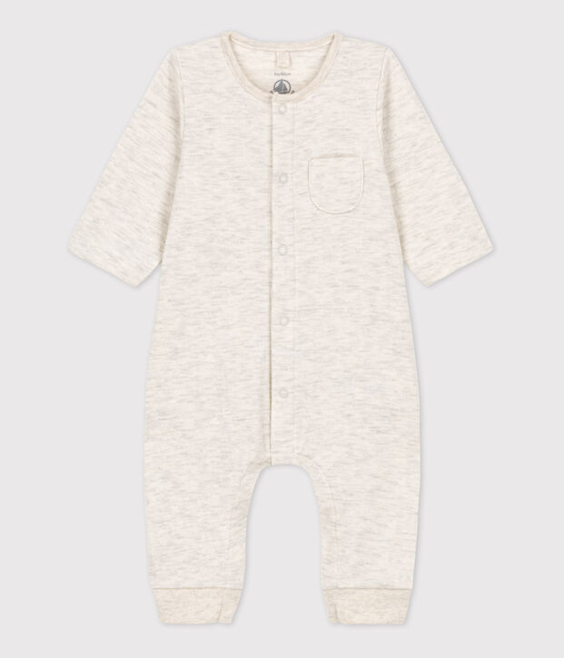 Combinaison longue unie en tubique bio b&eacute;b&eacute; beige chin&eacute;