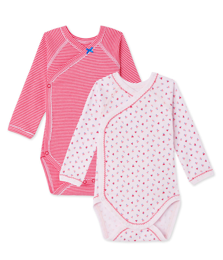 Set van twee eerste body's voor babymeisjes wit .