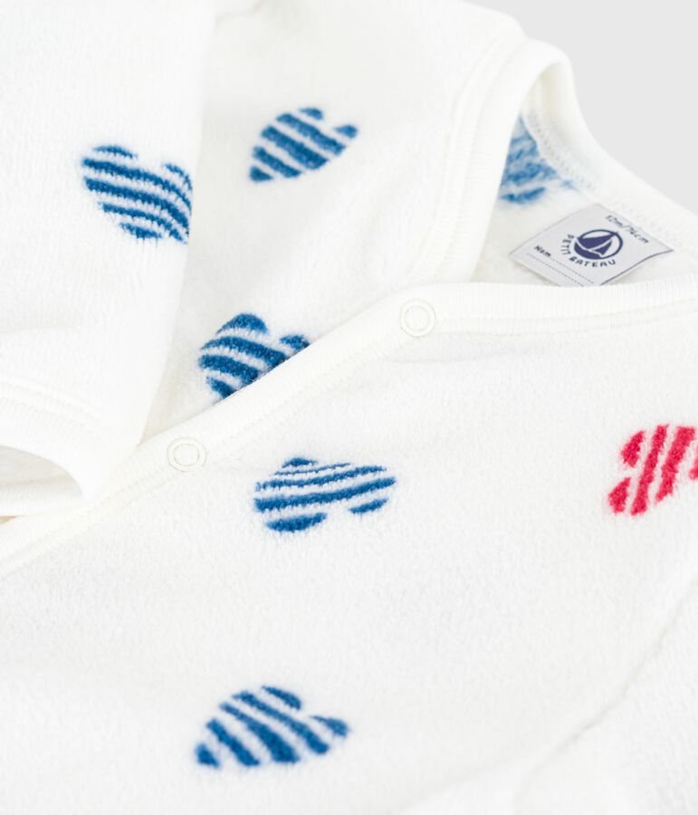 Overpyama in fleece voor de winter met hartjesmotief voor baby's wit MARSHMALLOW/wit MULTICO