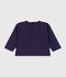 Tee-shirt b&eacute;b&eacute; en coton manches longues uni &agrave; motif bleu marine