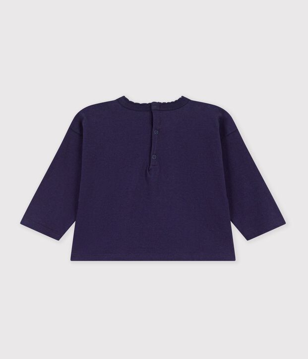 Tee-shirt b&eacute;b&eacute; en coton manches longues uni &agrave; motif bleu marine