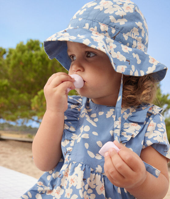 Robe manches courtes et bloomer en popeline bébé bleu BEACH/ MULTICO