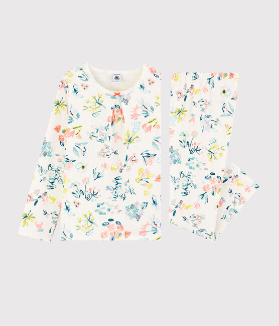 Tubic pyjama met lentebloemen voor meisjes wit MARSHMALLOW/wit MULTICO