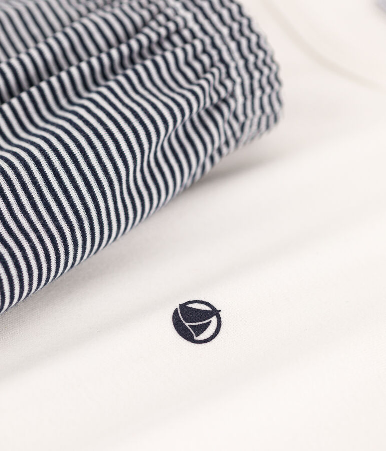 Korte jongenspyjama met fijne strepen in katoen blauw SMOKING/wit MARSHMALLOW