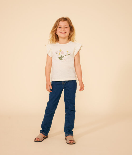 T-shirt van gevlamde jersey voor meisjes ecru AVALANCHE