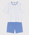 Korte pyjama in katoen voor dames  wit MARSHMALLOW/blauw PERSE