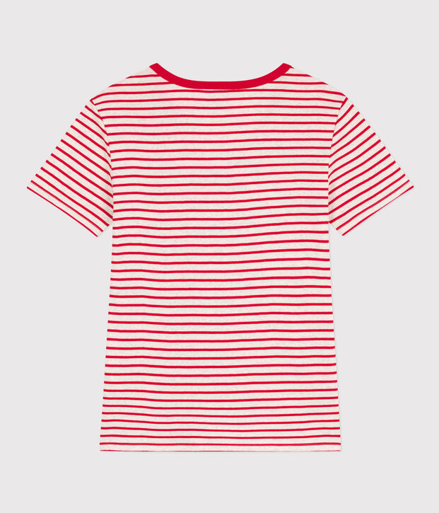 L'ICONIQUE, dames-T-shirt met V-hals in katoen beige/rood