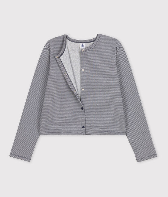 Cardigan à pressions en coton épais Femme bleu SMOKING/blanc MARSHMALLOW