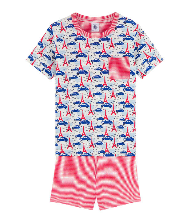 Korte pyjama van gebreide stof voor jongentjes wit/multicouleur