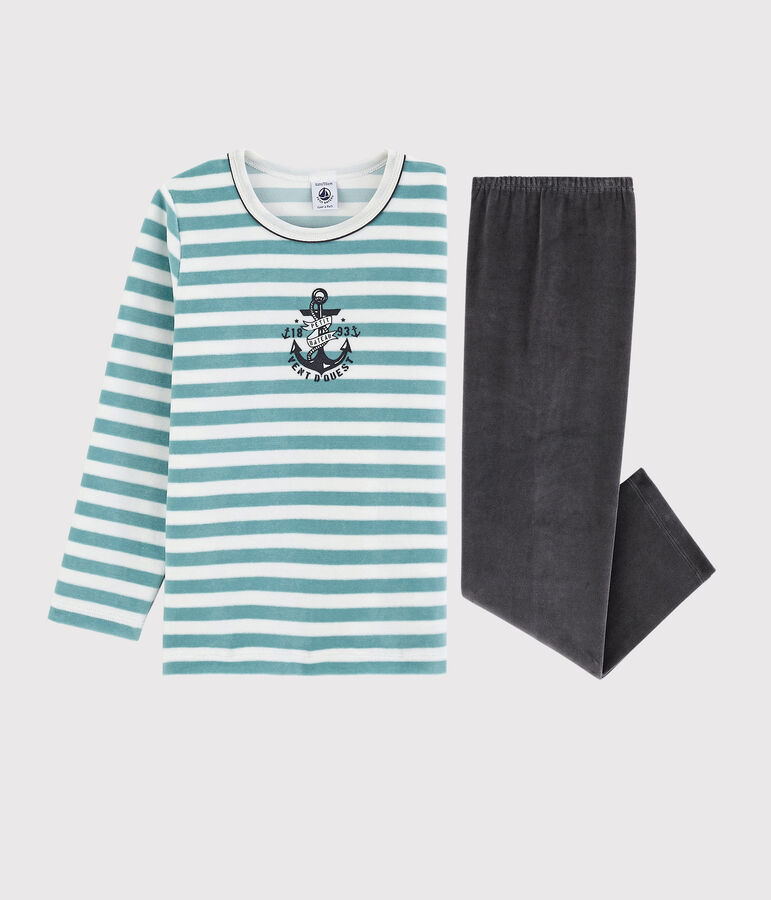 Fluwelen jongenspyjama met anker wit/blauw/multicouleur