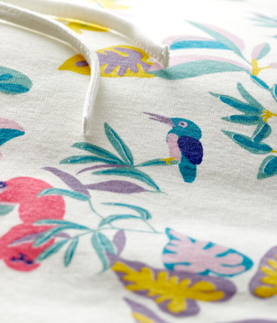 Geribde stootrand bed met jungle print voor baby meisje wit MARSHMALLOW/wit MULTICO