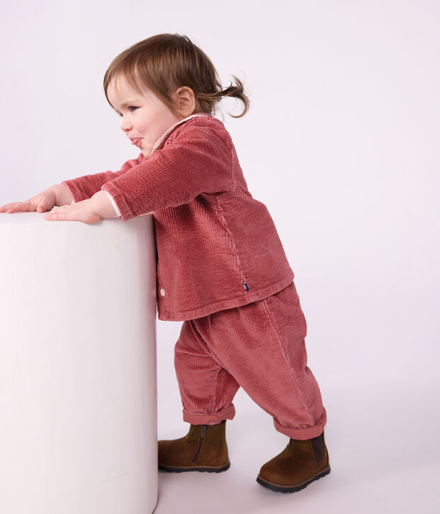 Blouse b&eacute;b&eacute; en velours manches longues unie rose