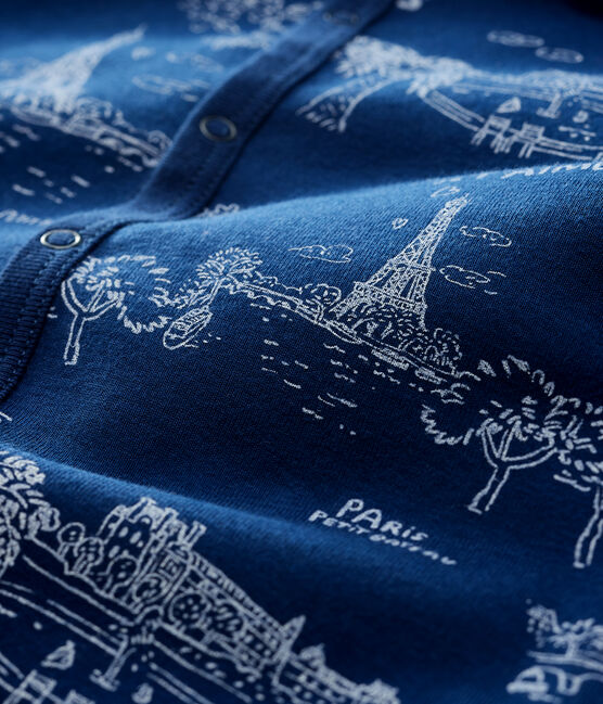 Dors-bien sans pieds toile de Jouy Paris bébé en coton bleu MEDIEVAL/blanc ECUME