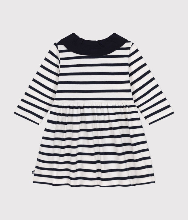 Jurk in jersey met lange mouwen voor baby's wit/blauw
