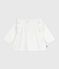 Effen katoenen babybloesje met lange mouwen wit MARSHMALLOW