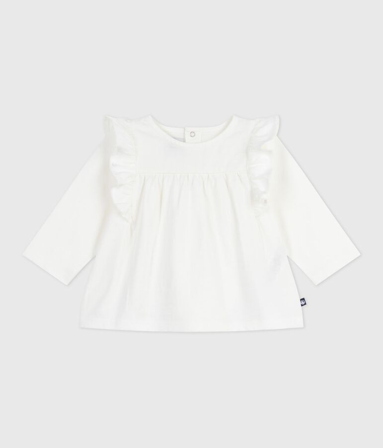 Blouse b&eacute;b&eacute; en coton manches longues, uni blanc