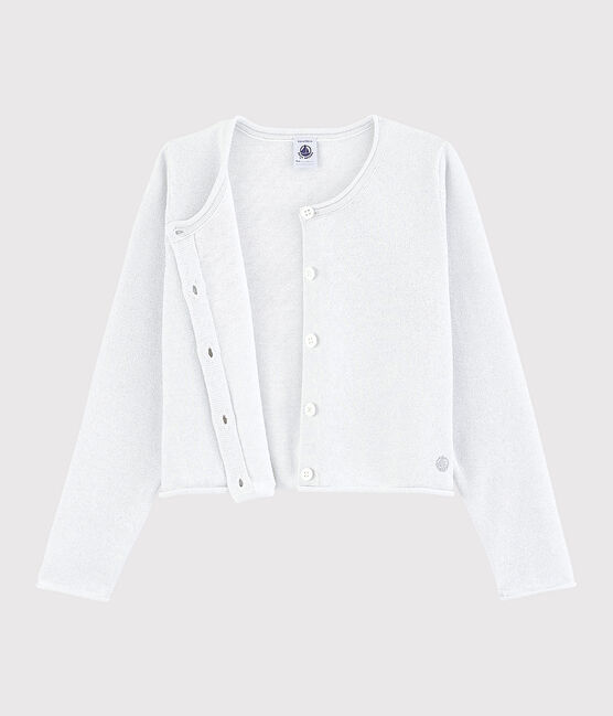 Cardigan en coton enfant fille blanc MARSHMALLOW/gris ARGENT